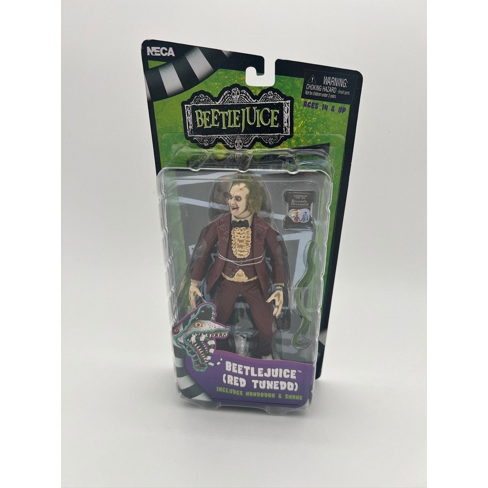 NECA Beetlejuice Red Tuxedo Action Figure with Handbook and Snake 7 Inch Scale